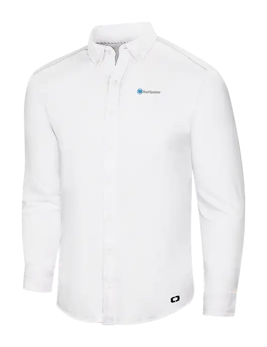 OGIO Bright White Modern Code Stretch Button-Up Shirt w/IB Roof Systems Logo