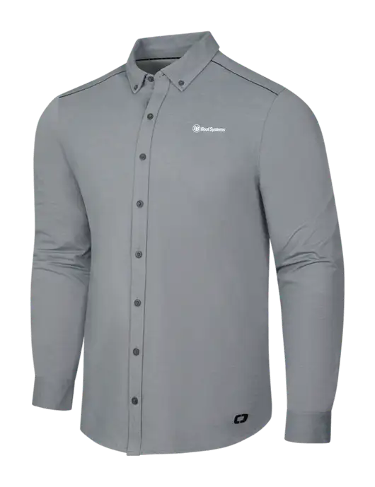 OGIO Medium Grey Heather Modern Code Stretch Button-Up Shirt w/IB Roof Systems Logo