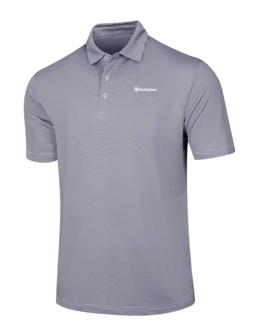 Callaway Navy Fine Line Stripe Polo w/IB Roof Systems Logo