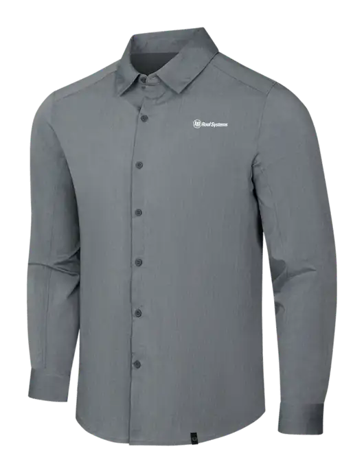 OGIO Medium Grey Heather Commuter Woven Shirt w/IB Roof Systems Logo