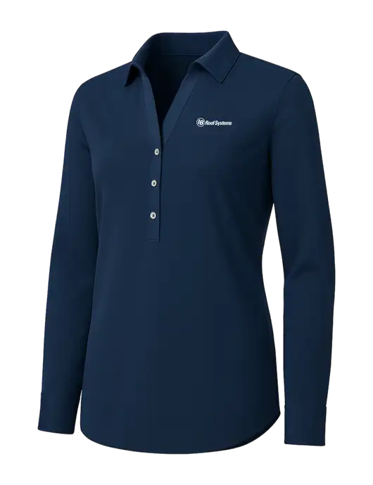 Womens Navy City Stretch Shirt w/IB Roof Systems Logo