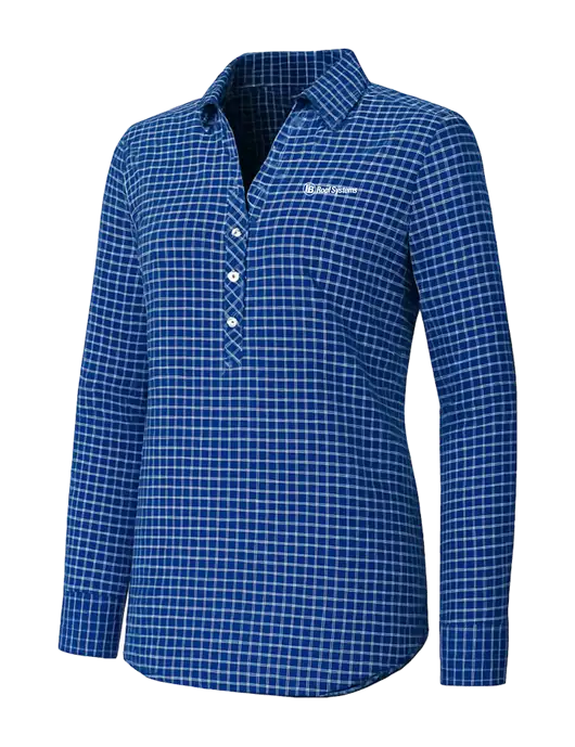 Womens Navy/White City Stretch Shirt w/IB Roof Systems Logo