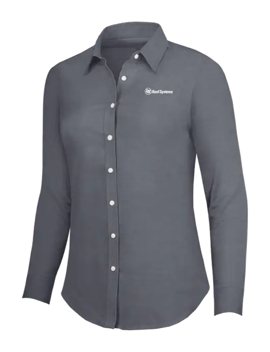 Dark Grey Womens SuperPro Oxford Shirt w/IB Roof Systems Logo