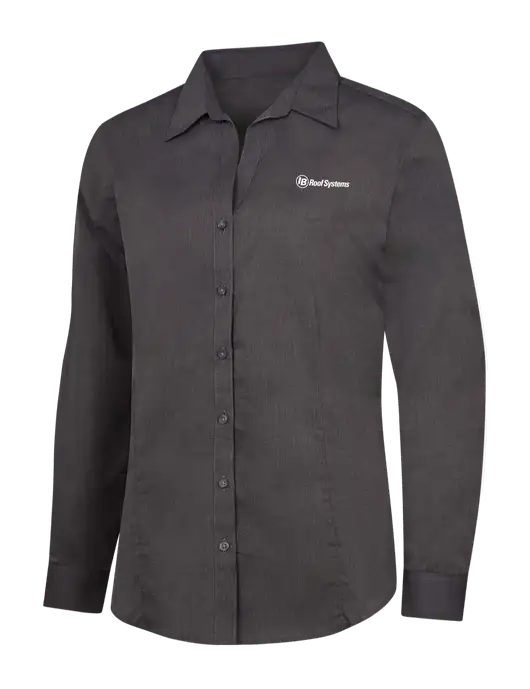 Womens Soft Black Crosshatch Easy Care Shirt w/IB Roof Systems Logo