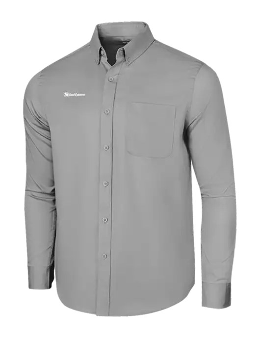 Long Sleeve Light Grey Superpro React Twill Shirt w/IB Roof Systems Logo