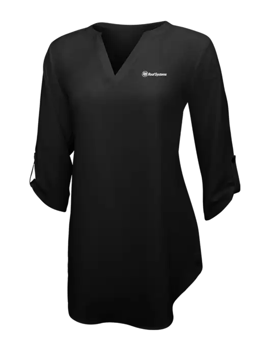 Womens Black 3/4 Sleeve Tunic Blouse w/IB Roof Systems Logo