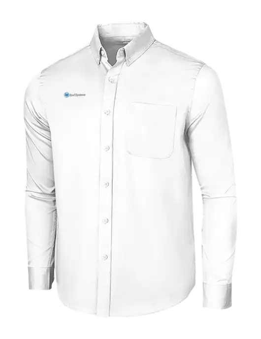 Long Sleeve White Superpro React Twill Shirt w/IB Roof Systems Logo