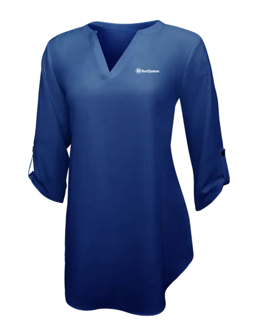 Dark Royal Womens 3/4 Sleeve Tunic Blouse w/IB Roof Systems Logo