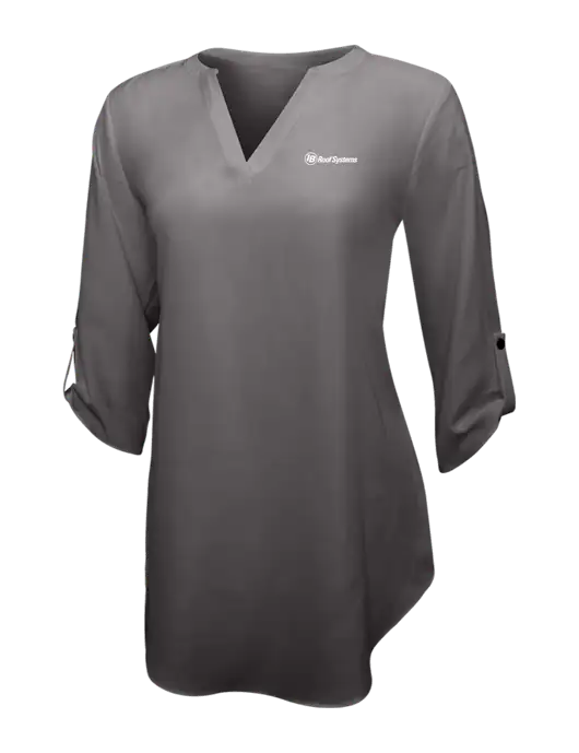 Dark Grey Womens 3/4 Sleeve Tunic Blouse w/IB Roof Systems Logo