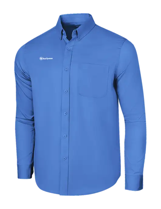 Long Sleeve Dark Carolina Blue Superpro React Twill Shirt w/IB Roof Systems Logo