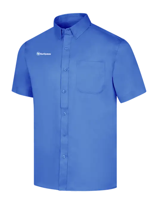 Short Sleeve Dark Carolina Blue Superpro React Twill Shirt w/IB Roof Systems Logo