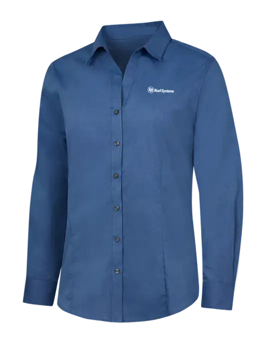 Light Navy Womens Crosshatch Easy Care Shirt w/IB Roof Systems Logo