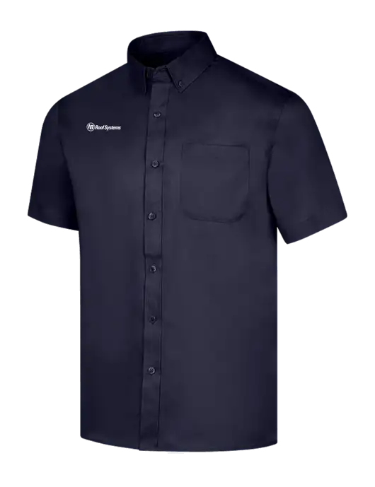 Short Sleeve Navy Superpro React Twill Shirt w/IB Roof Systems Logo