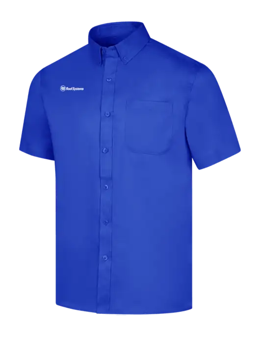 Short Sleeve Dark Royal Superpro React Twill Shirt w/IB Roof Systems Logo