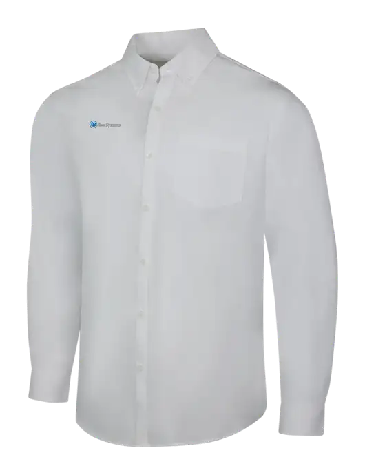 White Long Sleeve Carefree Poplin Shirt w/IB Roof Systems Logo