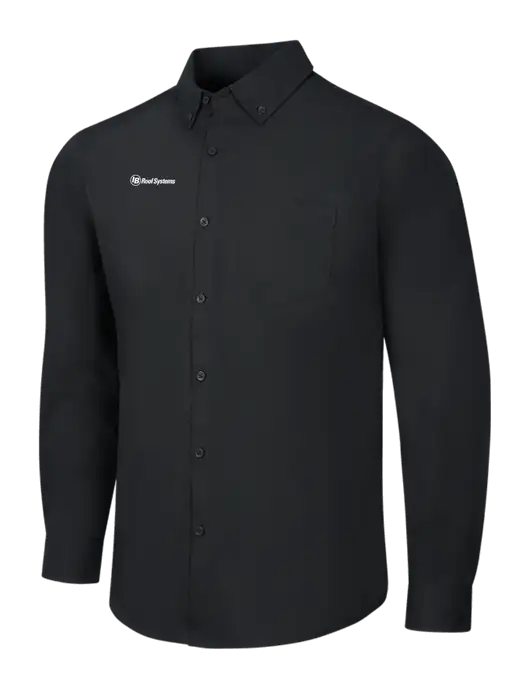 Black Long Sleeve Carefree Poplin Shirt w/IB Roof Systems Logo