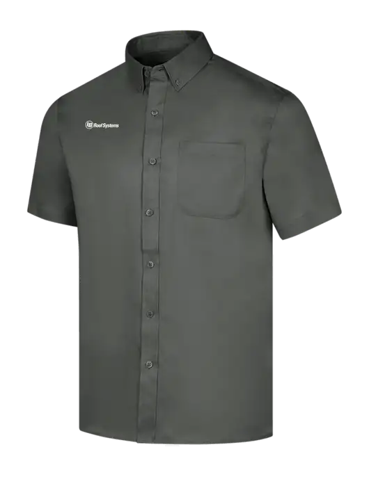 Short Sleeve Dark Grey Superpro React Twill Shirt w/IB Roof Systems Logo