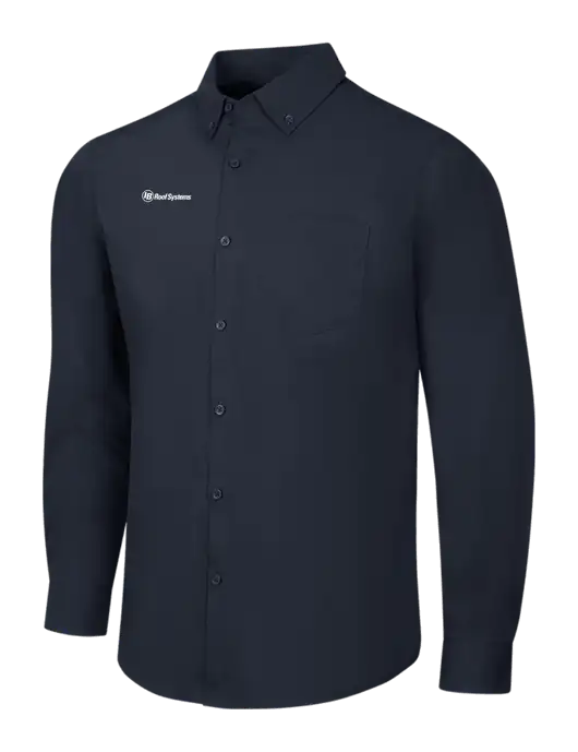 Navy Long Sleeve Carefree Poplin Shirt w/IB Roof Systems Logo