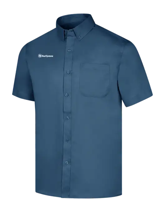 Short Sleeve Light Navy Superpro React Twill Shirt w/IB Roof Systems Logo