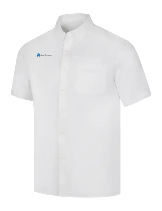 Short Sleeve White Superpro React Twill Shirt w/IB Roof Systems Logo