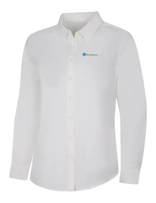 Womens White Long Sleeve Superpro React Twill Shirt w/IB Roof Systems Logo