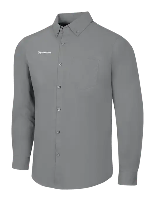 Medium Grey Long Sleeve Carefree Poplin Shirt w/IB Roof Systems Logo