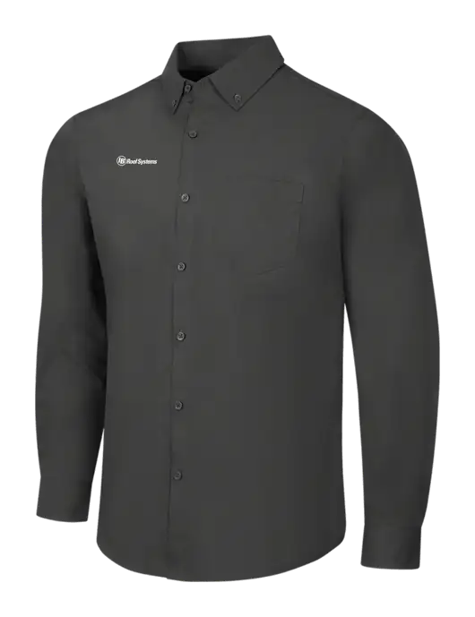 Dark Grey Long Sleeve Carefree Poplin Shirt w/IB Roof Systems Logo