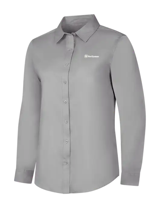 Light Grey Womens Long Sleeve Superpro React Twill Shirt w/IB Roof Systems Logo
