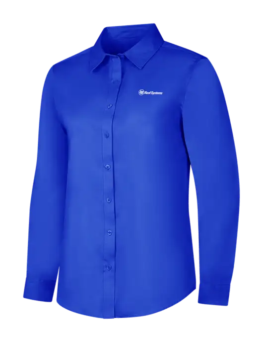Womens Long Sleeve Dark Royal Superpro React Twill Shirt w/IB Roof Systems Logo