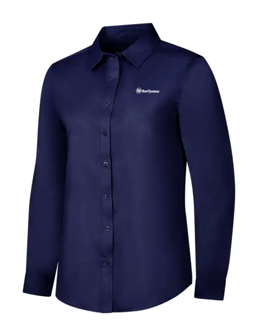 Navy Womens Long Sleeve Superpro React Twill Shirt w/IB Roof Systems Logo