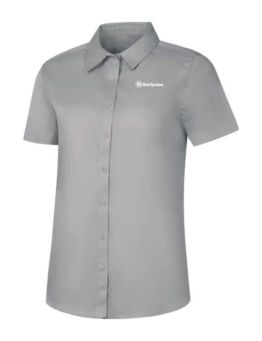 Womens Light Grey Short Sleeve Superpro React Twill Shirt w/IB Roof Systems Logo