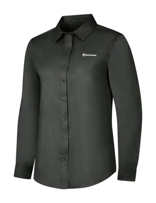 Dark Grey Womens Long Sleeve Superpro React Twill Shirt w/IB Roof Systems Logo