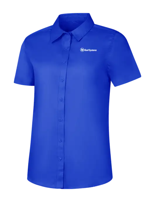 Womens Short Sleeve Dark Royal Superpro React Twill Shirt w/IB Roof Systems Logo