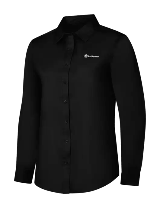 Womens Black Long Sleeve Superpro React Twill Shirt w/IB Roof Systems Logo
