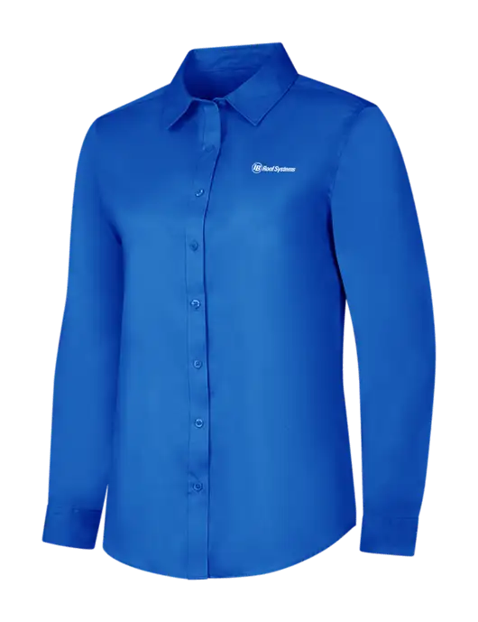 Womens Long Sleeve Royal Blue Superpro React Twill Shirt w/IB Roof Systems Logo