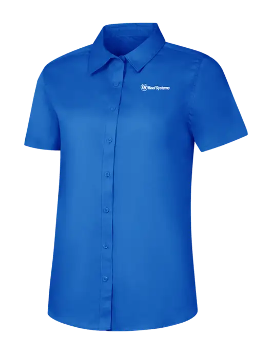 Womens Short Sleeve Royal Blue Superpro React Twill Shirt w/IB Roof Systems Logo