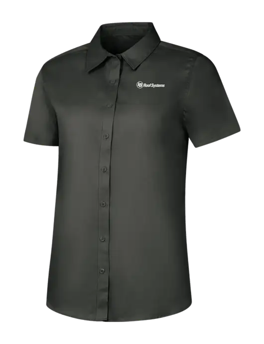 Womens Dark Grey Short Sleeve Superpro React Twill Shirt w/IB Roof Systems Logo