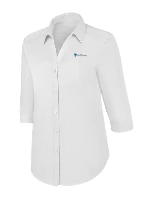 Womens White 3/4 Sleeve Carefree Poplin Shirt w/IB Roof Systems Logo