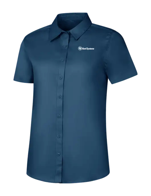 Womens Light Navy Short Sleeve Superpro React Twill Shirt w/IB Roof Systems Logo