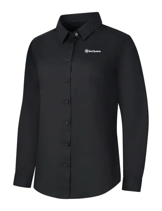 Womens Black Long Sleeve Carefree Poplin Shirt w/IB Roof Systems Logo