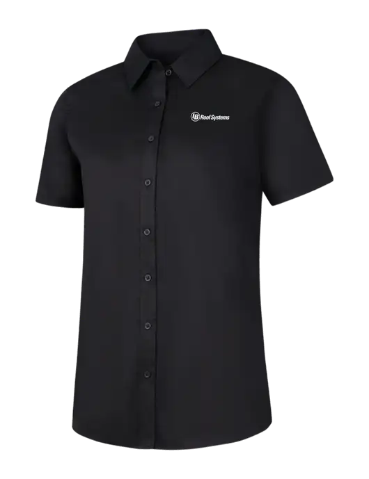 Womens Black Short Sleeve Superpro React Twill Shirt w/IB Roof Systems Logo