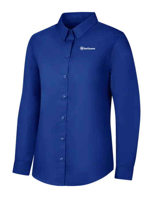 Womens Royal Long Sleeve Carefree Poplin Shirt w/IB Roof Systems Logo