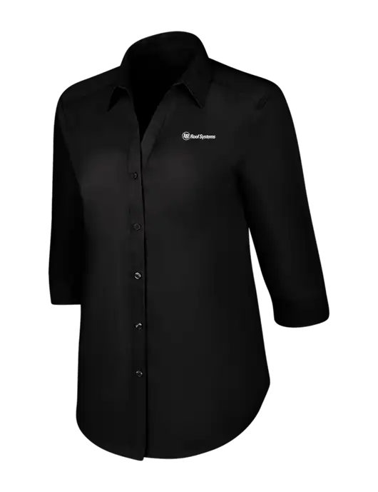 Womens Black 3/4 Sleeve Carefree Poplin Shirt w/IB Roof Systems Logo