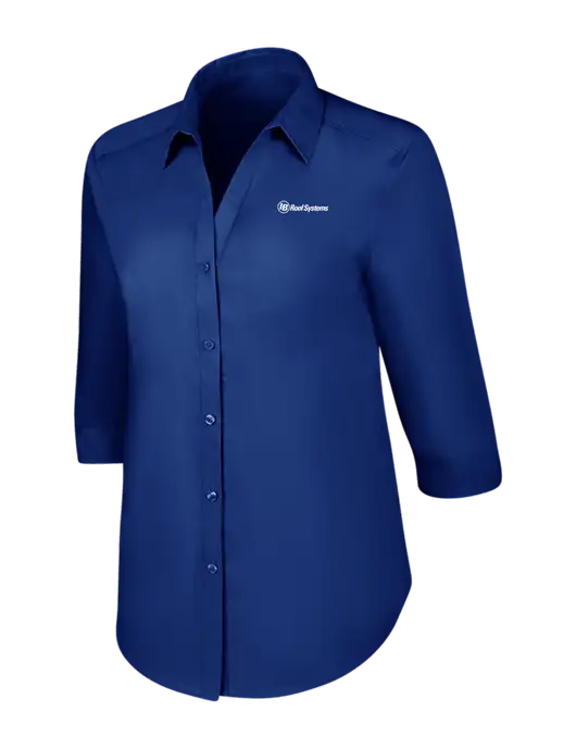 Womens Royal 3/4 Sleeve Carefree Poplin Shirt w/IB Roof Systems Logo