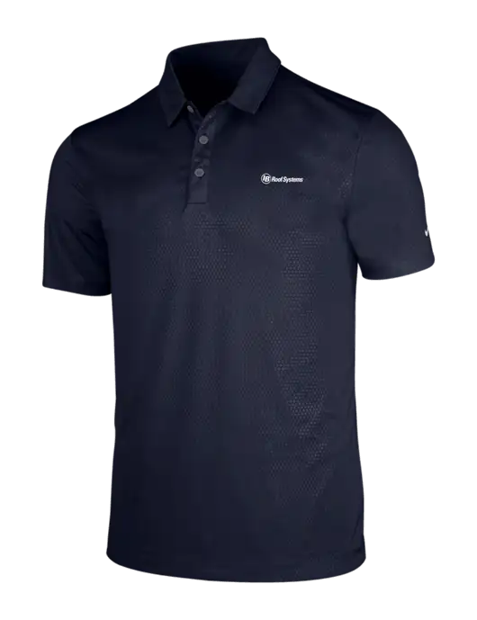 NIKE Dark Navy Dri-Fit Embossed Tri-Blade Polo w/IB Roof Systems Logo