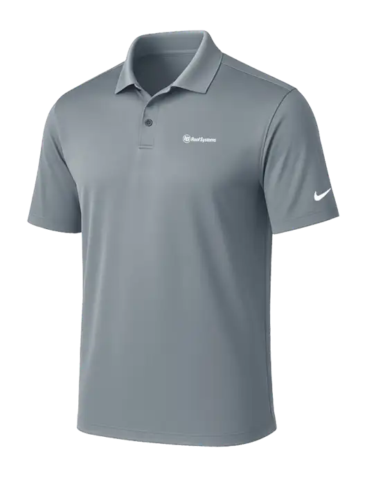 NIKE Medium Grey Victory Solid Polo w/IB Roof Systems Logo