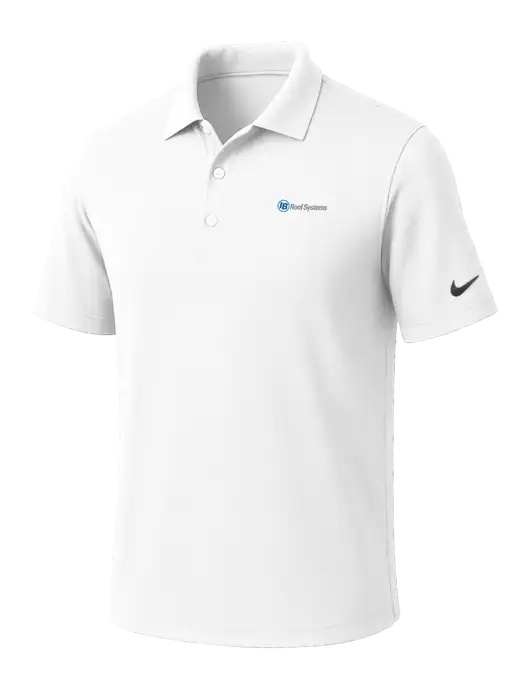 NIKE White Dri-Fit Micro Pique Polo w/IB Roof Systems Logo