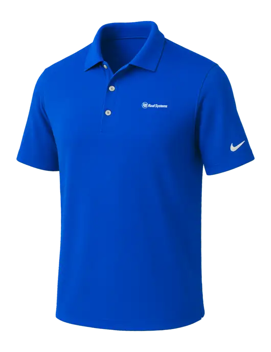 NIKE Royal Dri-Fit Micro Pique Polo w/IB Roof Systems Logo