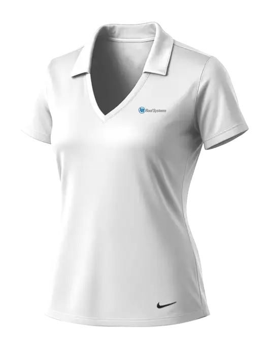 NIKE White Womens Dri-Fit Vertical Mesh Polo w/IB Roof Systems Logo