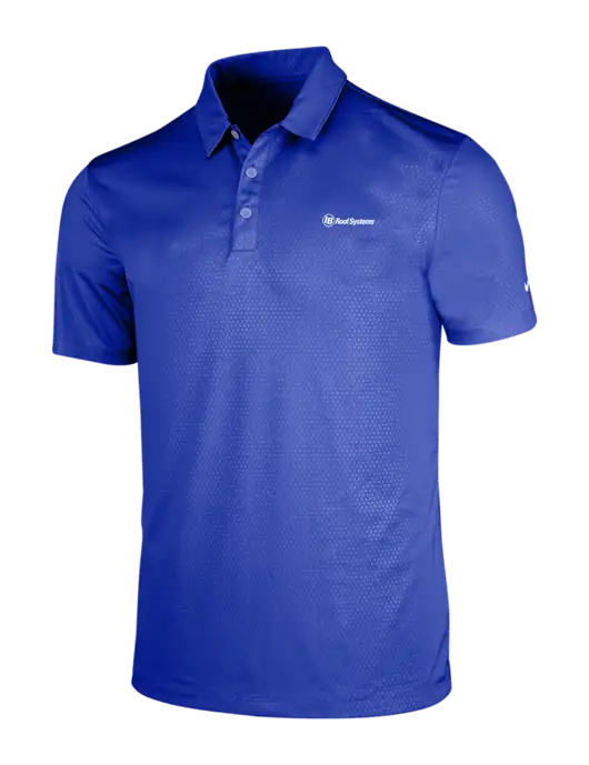 NIKE Dark Royal Dri-Fit Embossed Tri-Blade Polo w/IB Roof Systems Logo